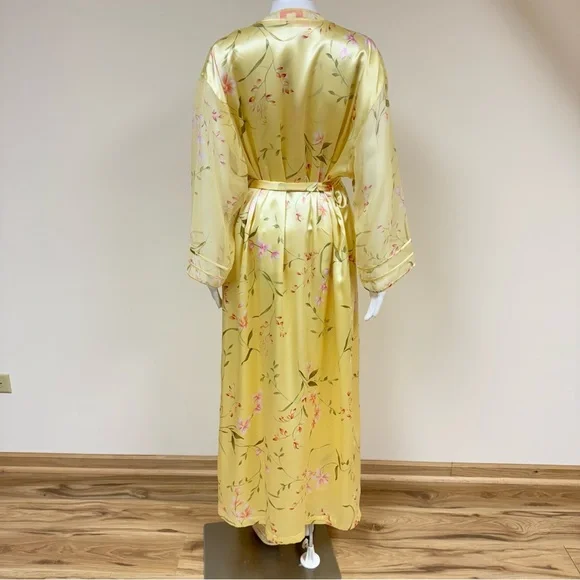 Oscar de la Renta Pink label Peignoir Top Kimono Robe Pant set Floral Print L - Picture 7 of 17